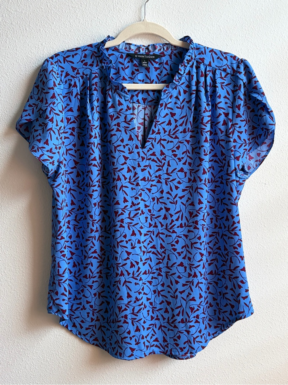 NWOT 41 Hawthorne blue Tiffany Tulip Sleeve Blouse shirt Large Petite